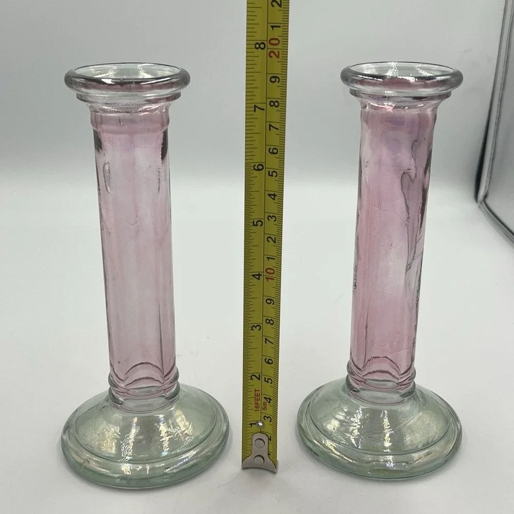 Fiesta Glass Made‎ In Spain Vases Candle Holders Set Of 2 Purple Iridescent